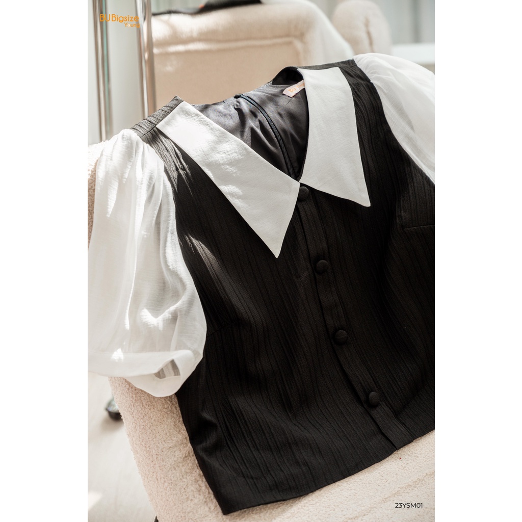 Áo croptop cổ nhọn phối BIGSIZE (55kg đến 95kg) - 23YSM01 - [BU Bigsize Young]