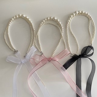 Dây đa năng vòng cổ, cài tóc Modleaf Ribbon pearl line Hàn Quốc