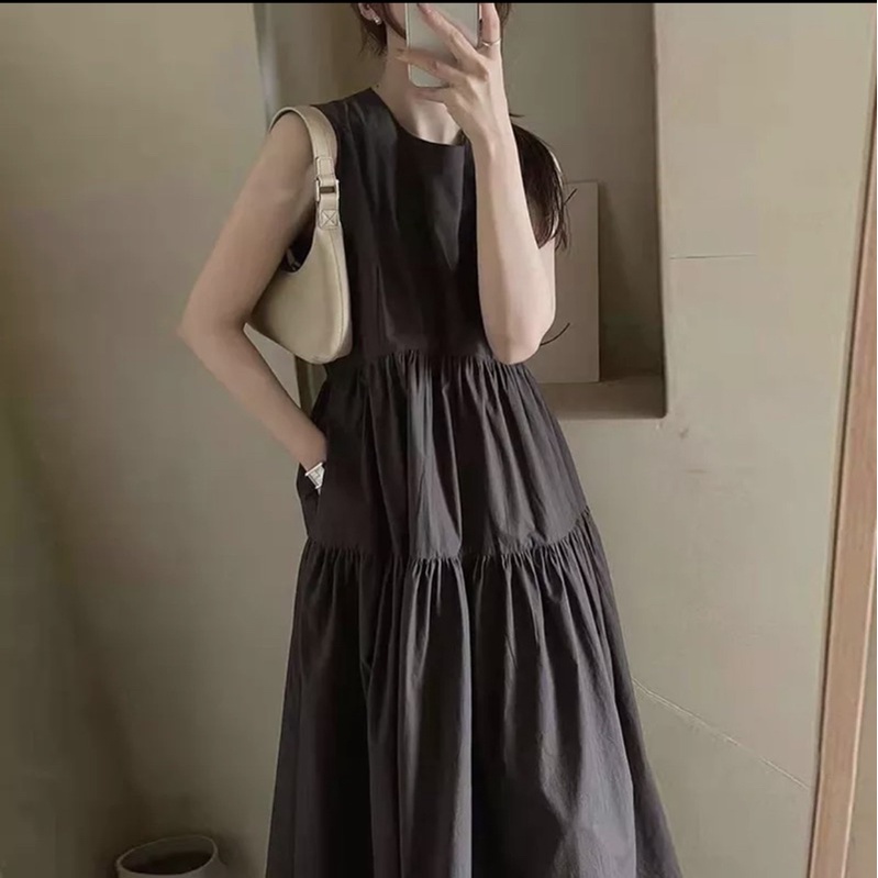 Đầm Vintage kaki cafe