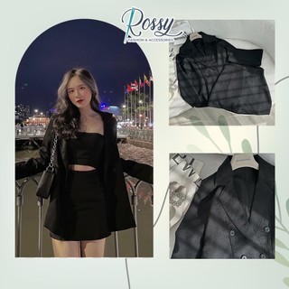 Set 3 món đen áo khoác vest kèm áo croptop ống phối chân váy Rossy Fashion - SR225