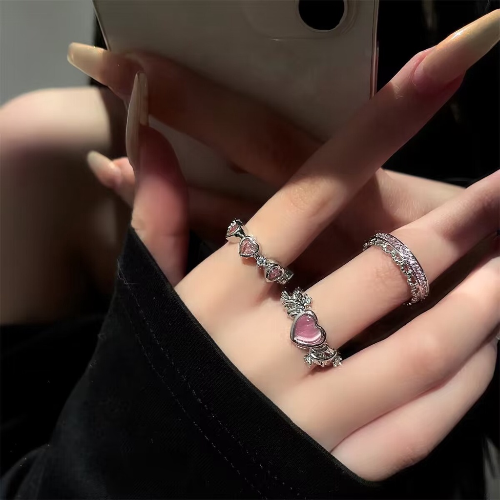 Nhẫn Hở Màu Bạc Đính Đá Trái Tim Xinh Xắn