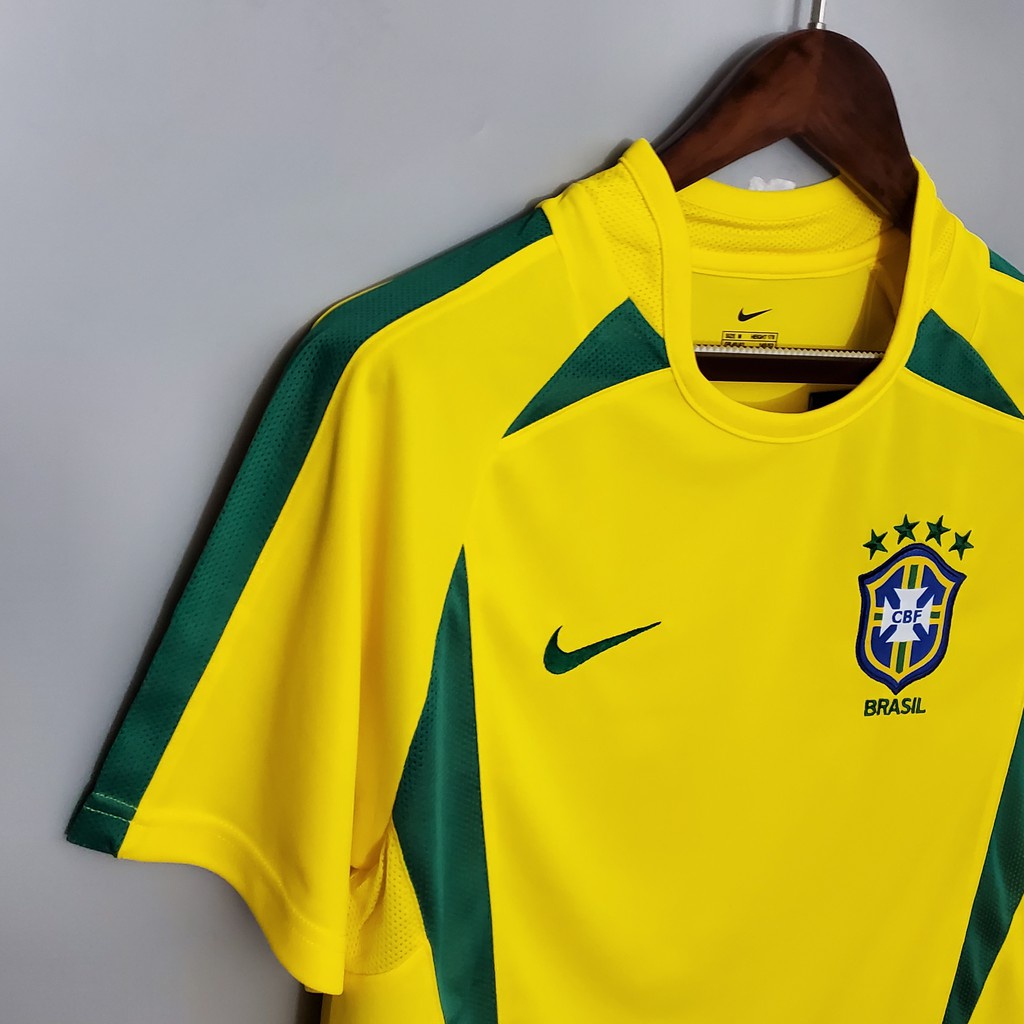 Áo Bóng Đá Ngắn Tay Phong Cách Retro Brazil 2002