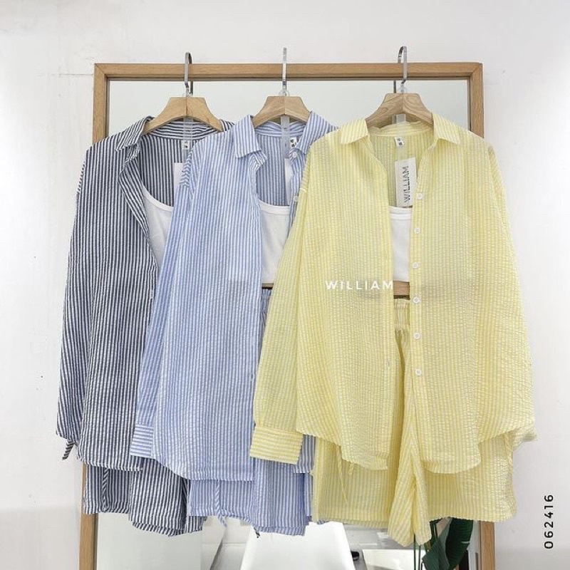 Set áo sơ mi quần đùi 3 món đi biển chất xốp mềm mát ZiniStore