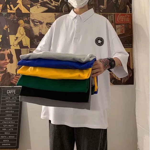 Áo thun Polo tay ngắn dáng rộng phong cách thời trang hàn quốc