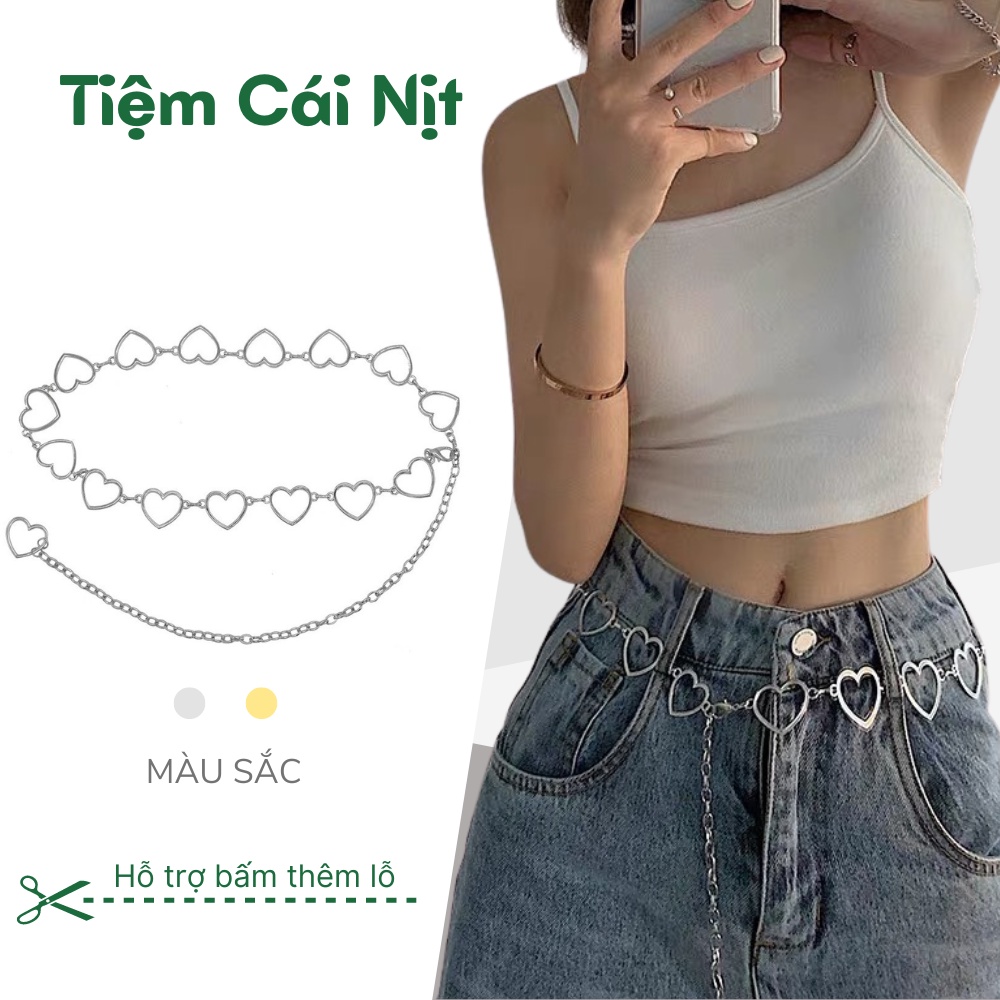 Dây Thắt Lưng Mặt Trái Tim Rỗng-Đai váy móc mắt xích hợp kim trái tim X002 cá tính cho váy áo quần nữ xinh-Tiệm Cái Nịt