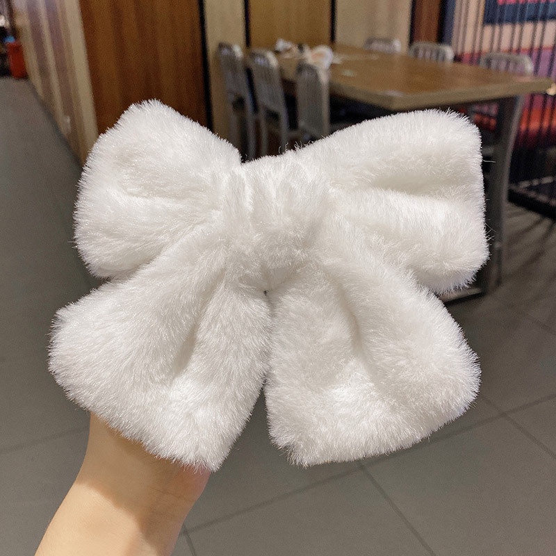 Kẹp Tóc Nơ Lớn Bằng Lông Giả Màu Trơn Thời Trang Dành Cho Nữ