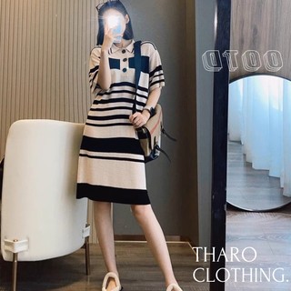 Đầm POLO Kẻ Sọc Trắng Đen - Tharo Clohing [QC0012]