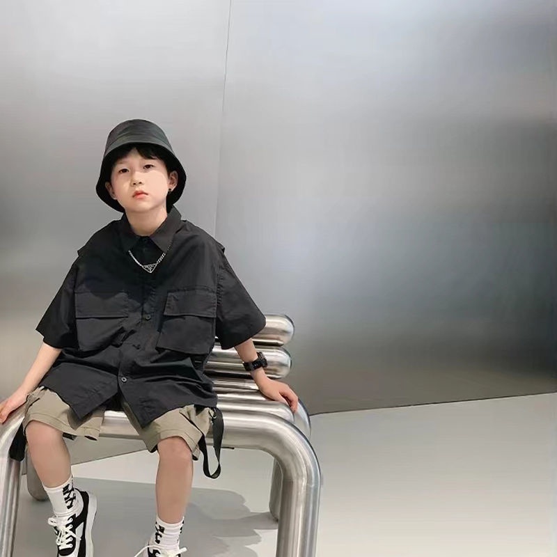 Áo Sơ Mi Ngắn Tay Phong Cách Đường Phố Hàn Quốc Cho Trẻ Em