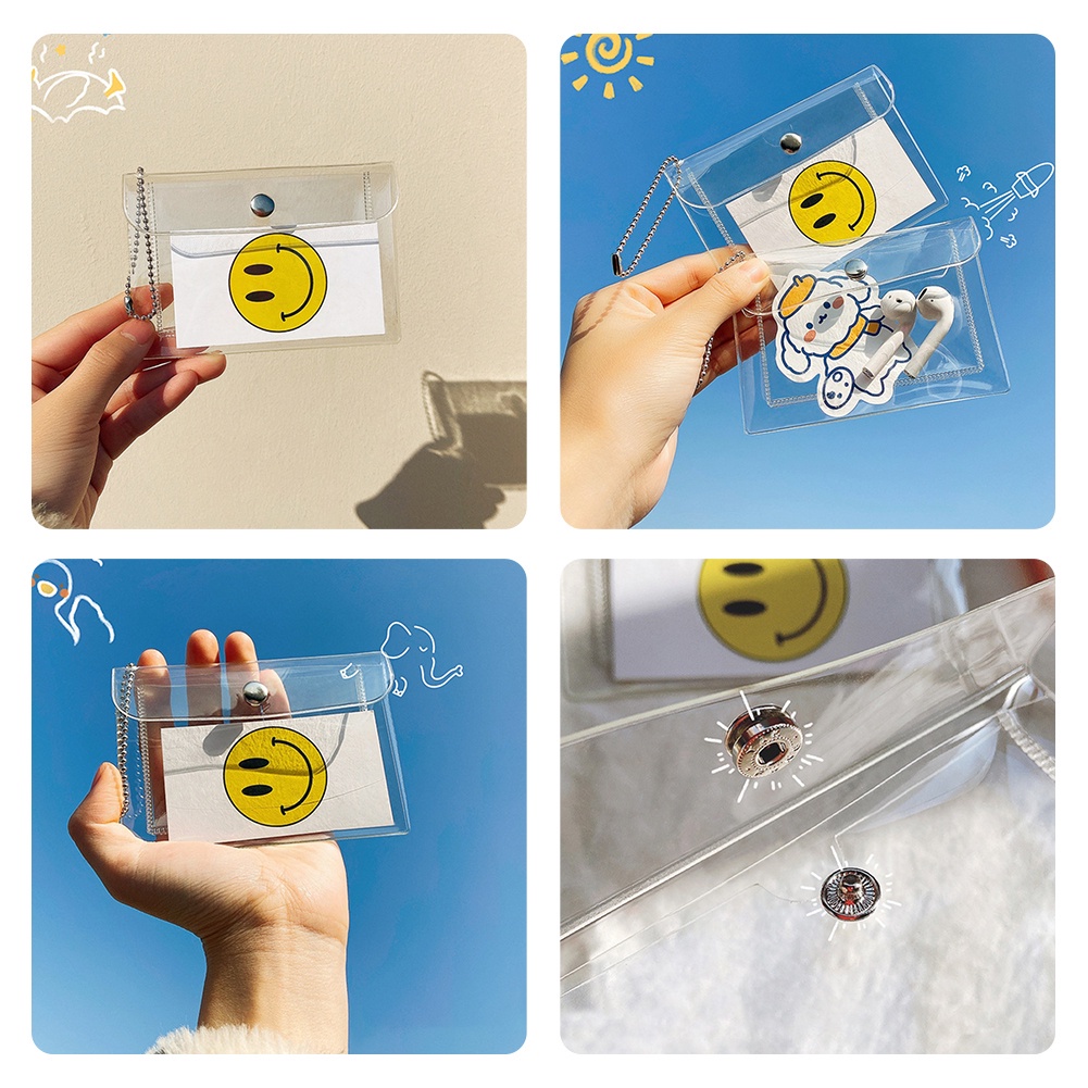 Túi Đựng Tiền Xu Mini Bằng PVC Trong Suốt Chống Nước Chống Rách Có Nút Gài Và Dây Xích JP5