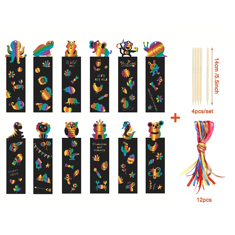 Set 12 Thẻ Đánh Dấu Trang Sách Vẽ Tranh Bằng Giấy Hình Hoạt Hình Nhiều Màu Sắc Sáng Tạo Dành Cho Trẻ Em DIY