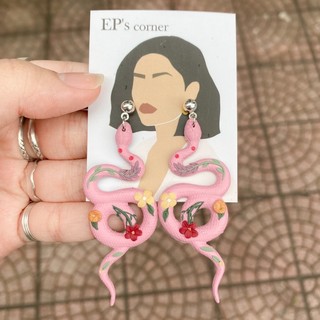 Khuyên tai đất sét nung Polymer Clay (Snake-Wildflowers)