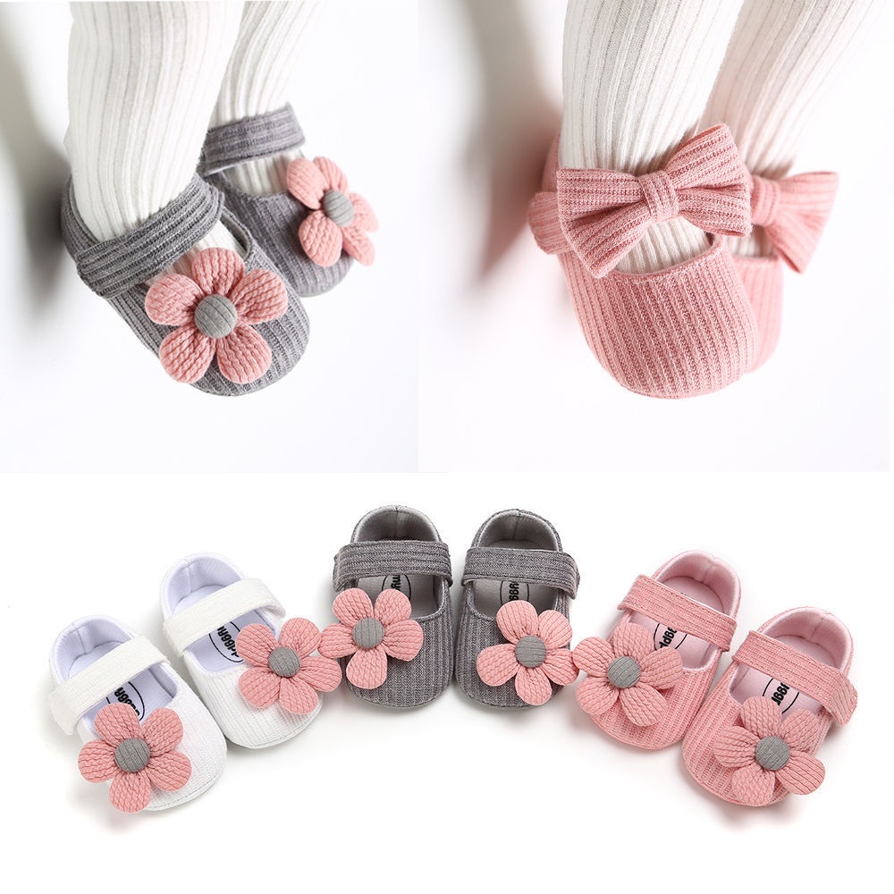 Giày Búp Bê Đế Mềm Chống Trượt Đính Nơ Xinh Xắn Cho Bé Gái 0-18 Tháng Tuổi