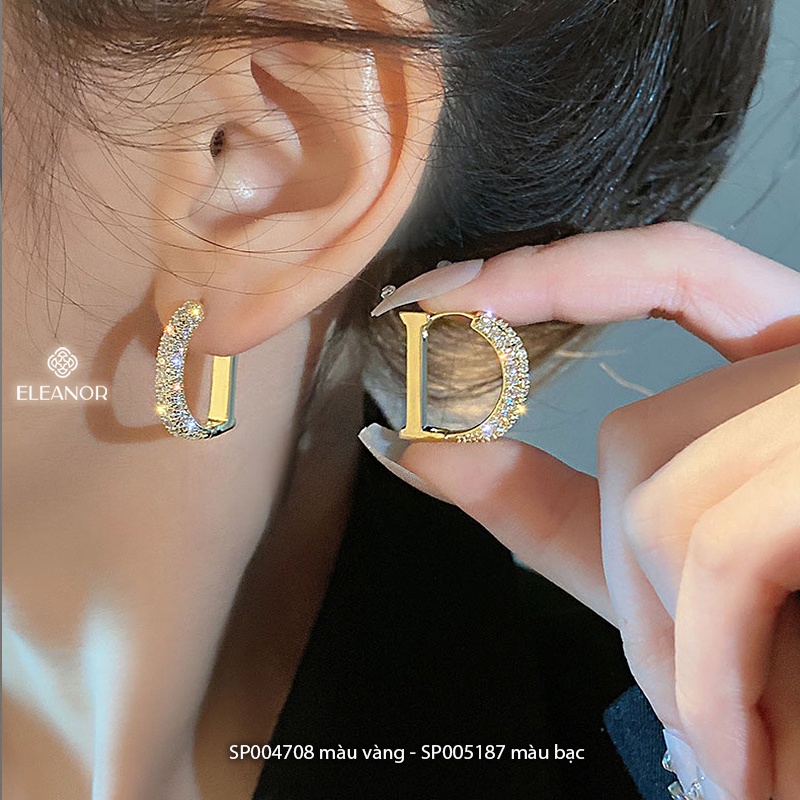 Bông tai nữ chuôi bạc 925 Eleanor Accessories hình chữ D đính đá phụ kiện trang sức 4708