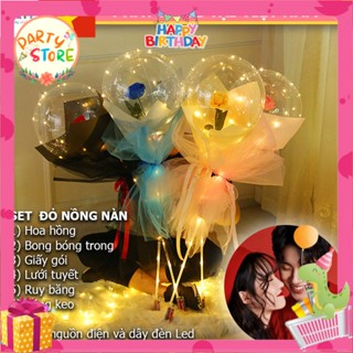 Bóng Galaxy Trong Suốt Phát Sáng Kèm Hoa Hồng + Đèn Led - Trang Trí Sinh Nhật, Quà Tặng Người Yêu Valentine