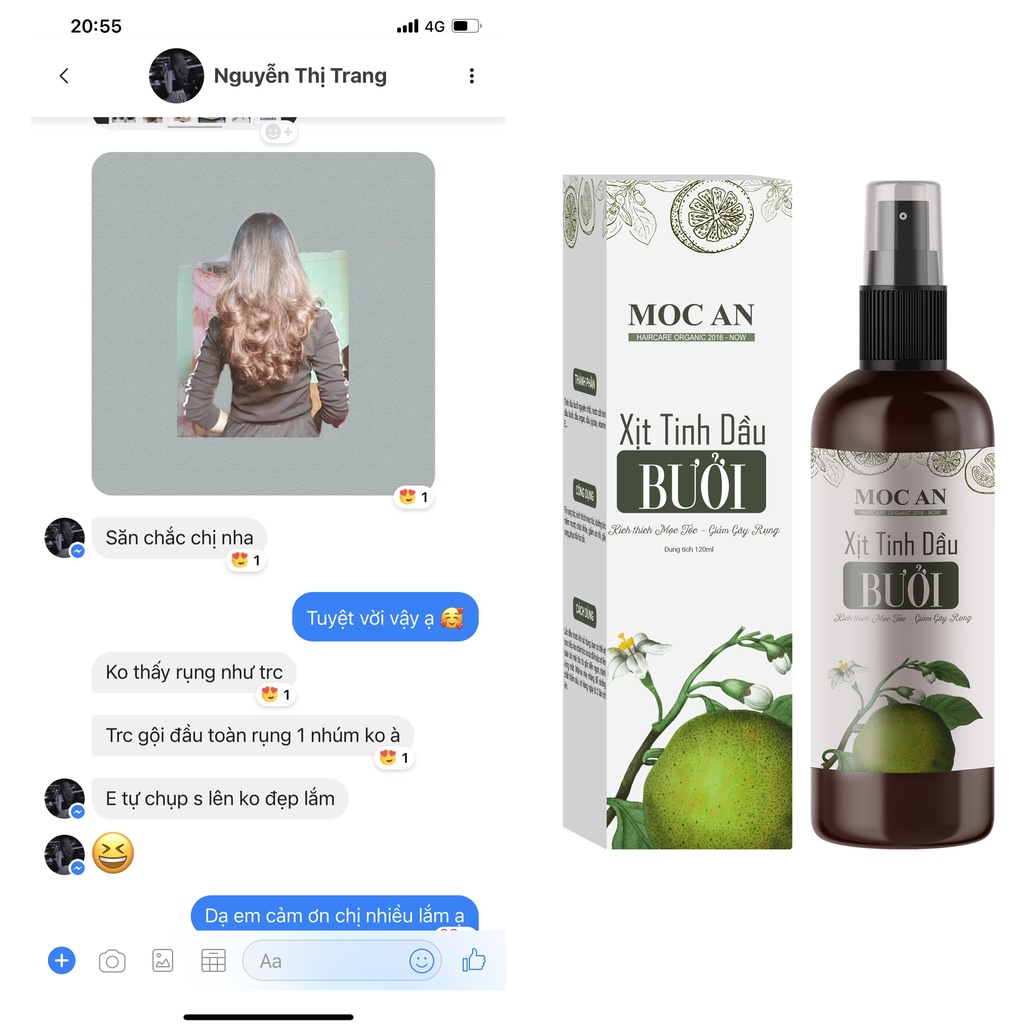 Tinh Dầu Bưởi Xịt Tóc Tiêu Chuẩn  Mộc Ân Haircare