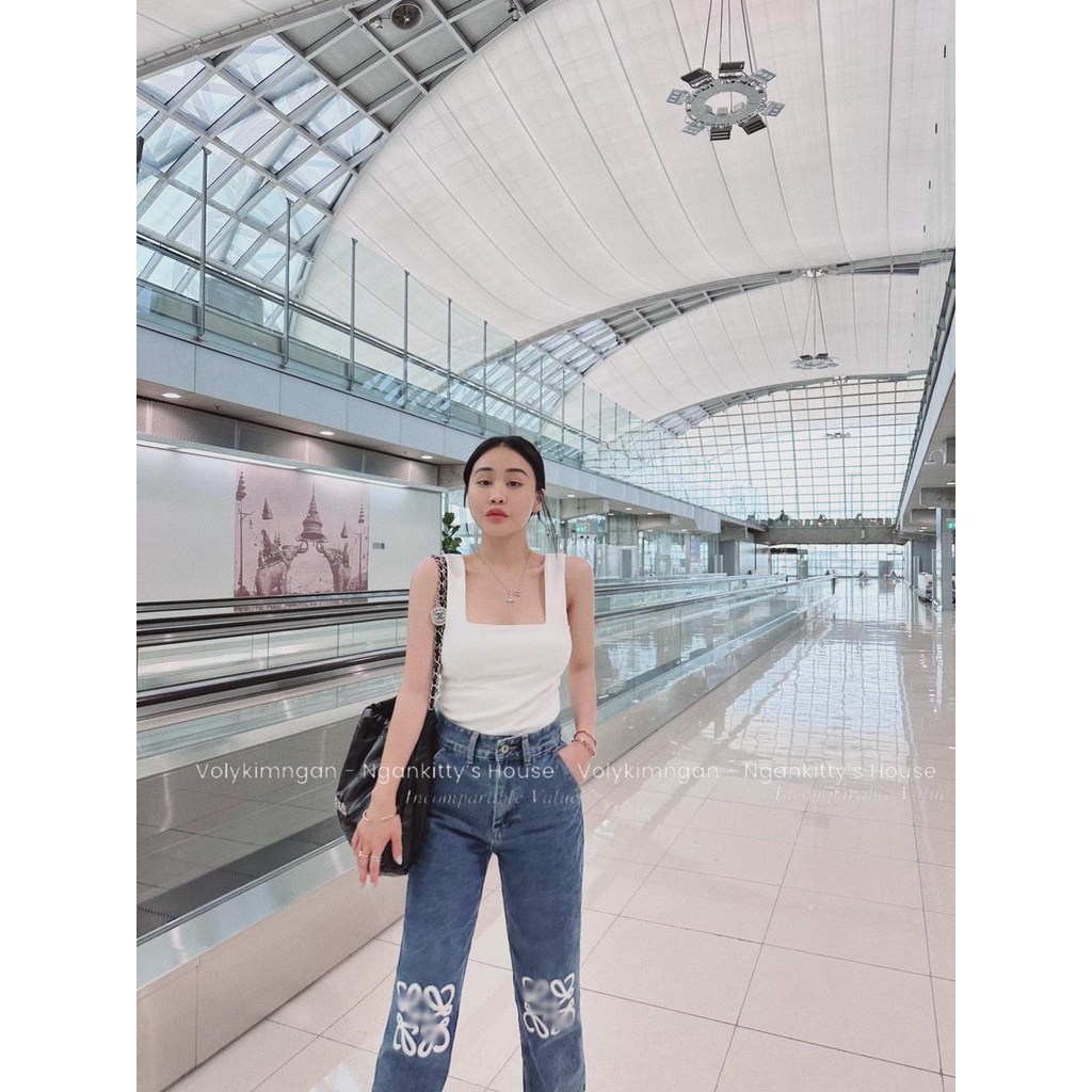 Quần jean suông thêu loe.we