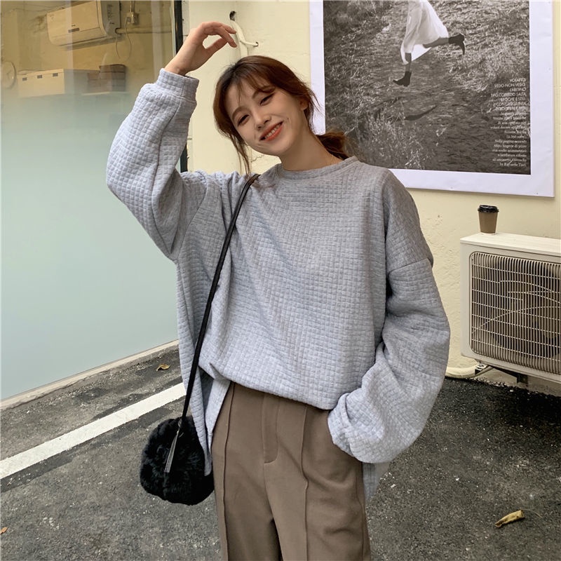COZOK Áo sweater Tay Dài Dáng Rộng Thời Trang Vintage Hàn Quốc