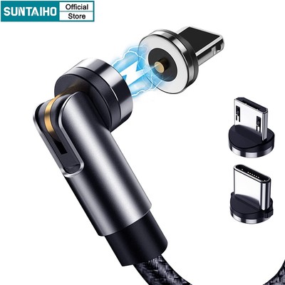 Suntaiho Dây Cáp Sạc Từ Tính Bằng Hợp Kim Nhôm Xoay 540 độ cổng USB Type C Micro Cho IOS Android