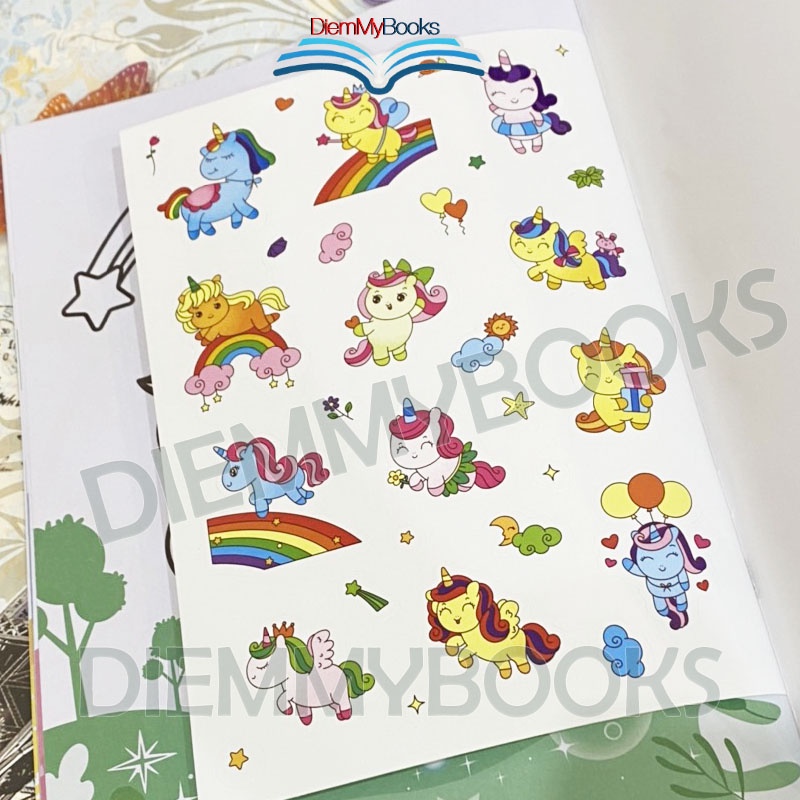 Sách- Tập Tô Màu Kỳ Lân Nhỏ Diệu Kỳ Tặng kèm 24 Sticker Dễ Thương Dành Cho Bé Mẫu Giáo Tiểu Học
