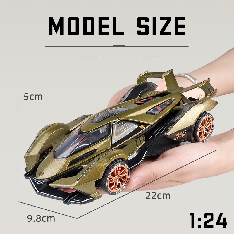Mô Hình Xe Hơi Lamborghini V12 GT Bằng Hợp Kim Tỉ Lệ 1: 24 Có Đèn Và Nhạc Cho Bé Trai