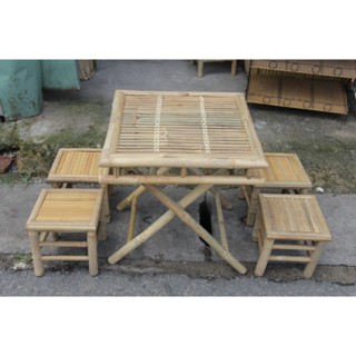 Bộ bàn tre xếp ghế đôn trang trí Tết, quán cafe, sân vườn