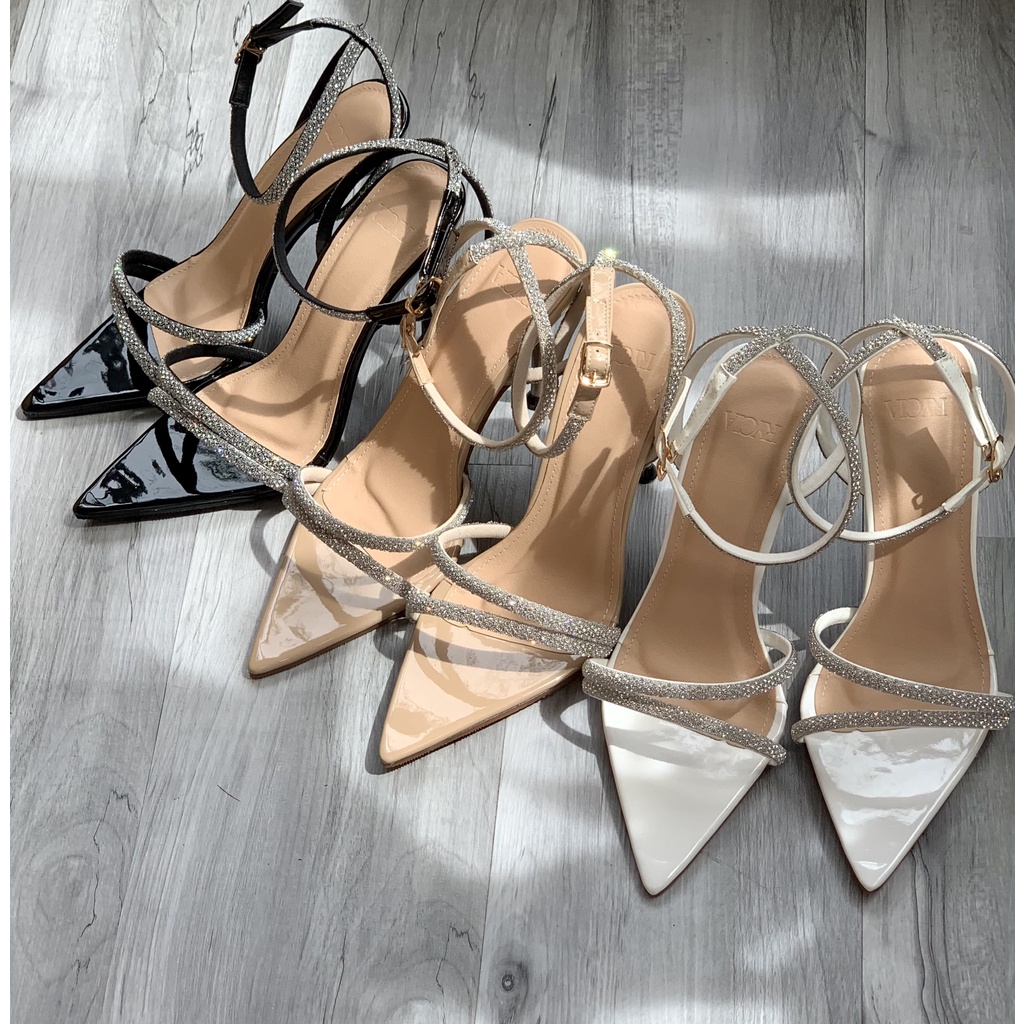 Giày đi tiệc - Sandal cao gót - Sandal RYCIA Dây Mảnh Đính Đá Cao 10p VNXK