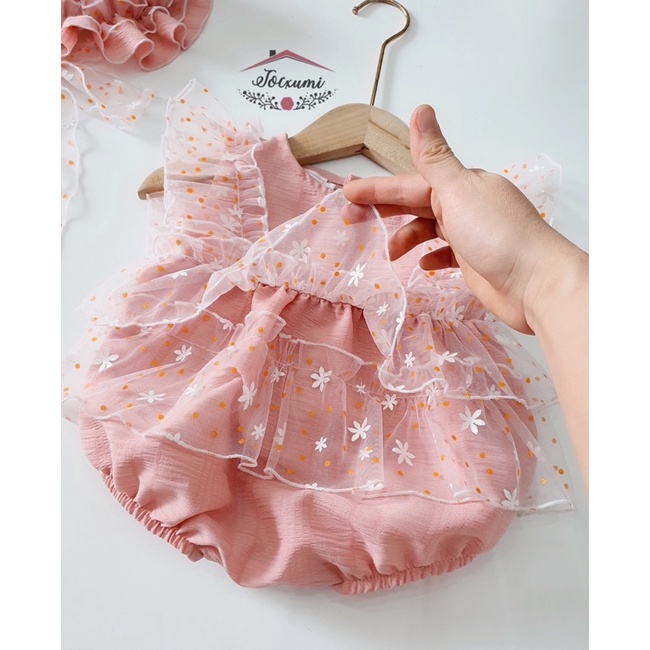 Bộ liền thân hồng cam cánh tiên phối lưới hoa bi siêu cưng - Tocxumi