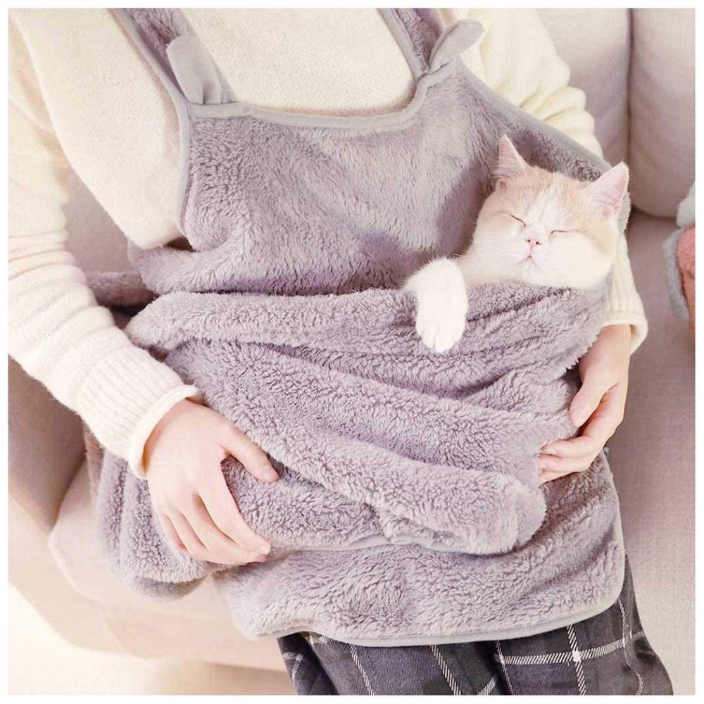 YIYU Tạp Dề Địu Thú Cưng Phủ Lông Giữ Ấm Thoáng Khí Màu Xám Kèm Giá Đỡ Tiện Dụng Cho Mèo