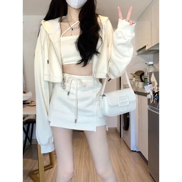 Set Áo Hoodie Và Chân Váy Ngắn Hai Dây Phong Cách Hàn Quốc Thời Trang Xuân Hè 2023 Mới