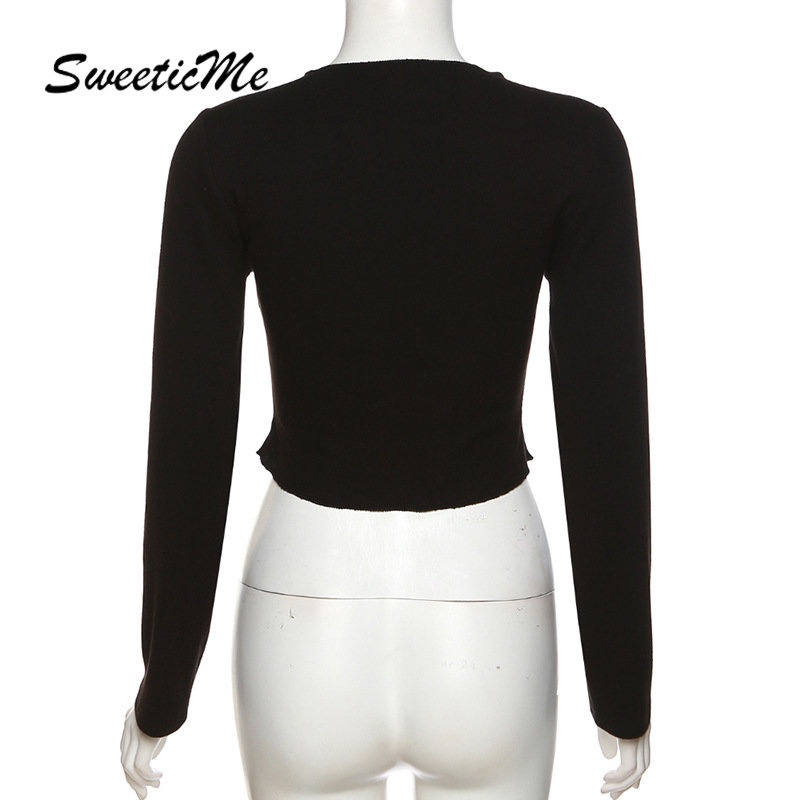 Áo Thun Tay Dài Cổ Chữ V Màu Trơn Dáng Ôm Thời Trang 2023 Dành Cho Bạn Nữ