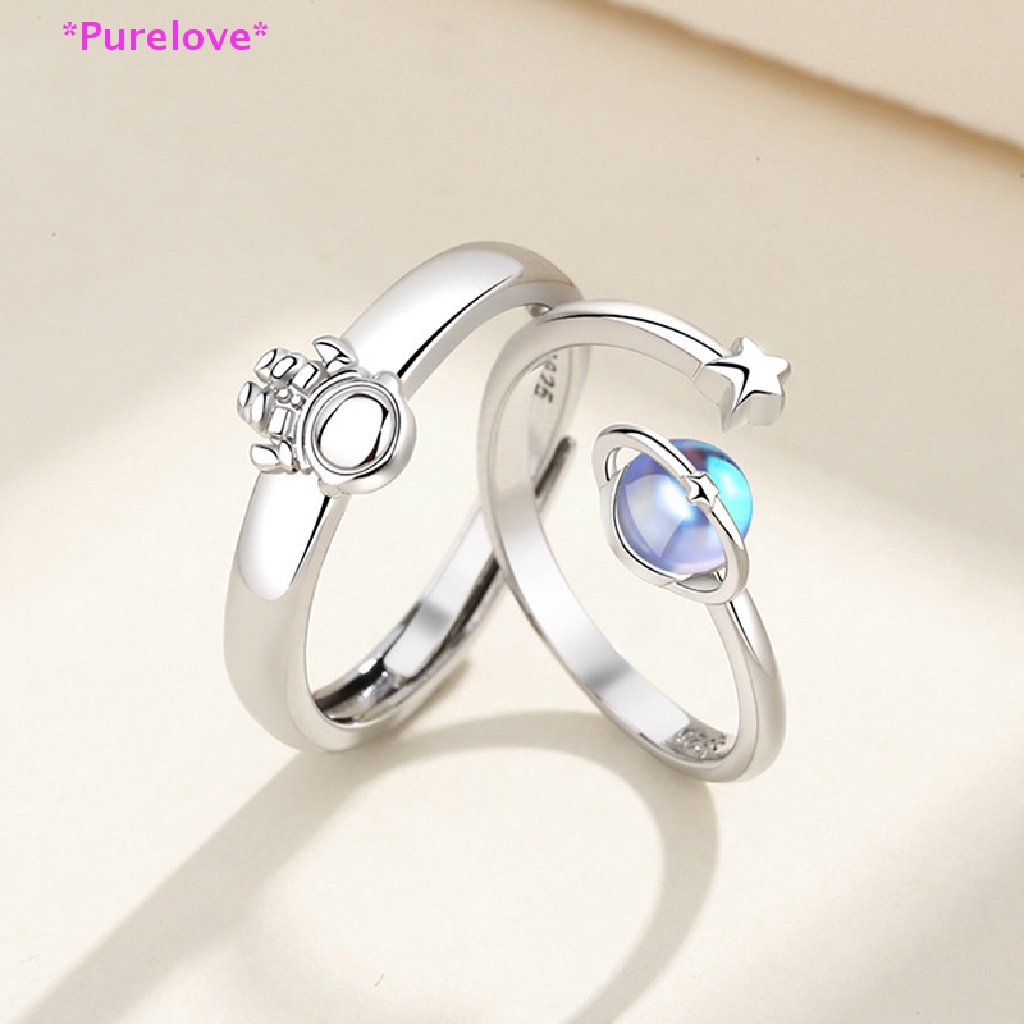 Purelove &gt; Nhẫn Cặp Đôi Đính Đá Mặt Trăng Phi Hành Gia Hành Tinh Không Gian Cá Tính Mới