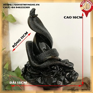Tượng đá trang trí phong thủy tượng con Rắn ôm tài lộc phong thủy bàn làm việc - Chiều Cao 16cm - màu nâu đen