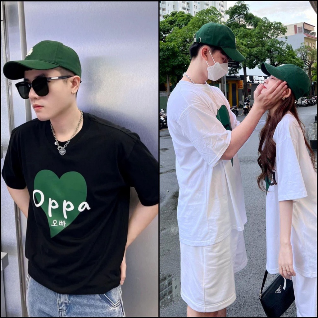 Áo thun unisex áo đôi in hình trái tim OPPA  cá tính dễ thương chất vải mềm mịn mát