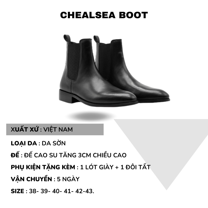 Giày boots nam Chelsea Boots Classic đế khâu  hàng da chống nhăn