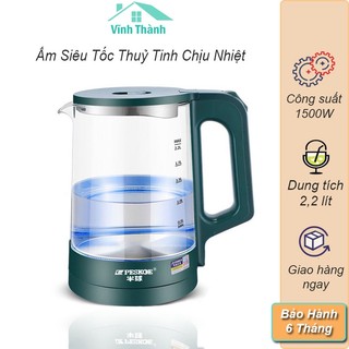 Ấm Siêu Tốc Thủy Tinh Cách Nhiệt - Ấm Đun Nước Công Suất Lớn 1500W Đun Sôi Nhanh, Vệ Sinh Dễ Dàng Không Để Lại Cặn