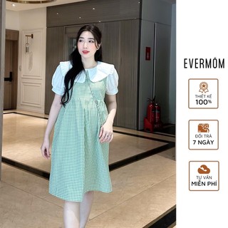 EVERMOM | Đầm bầu tay phồng karo trẻ trung