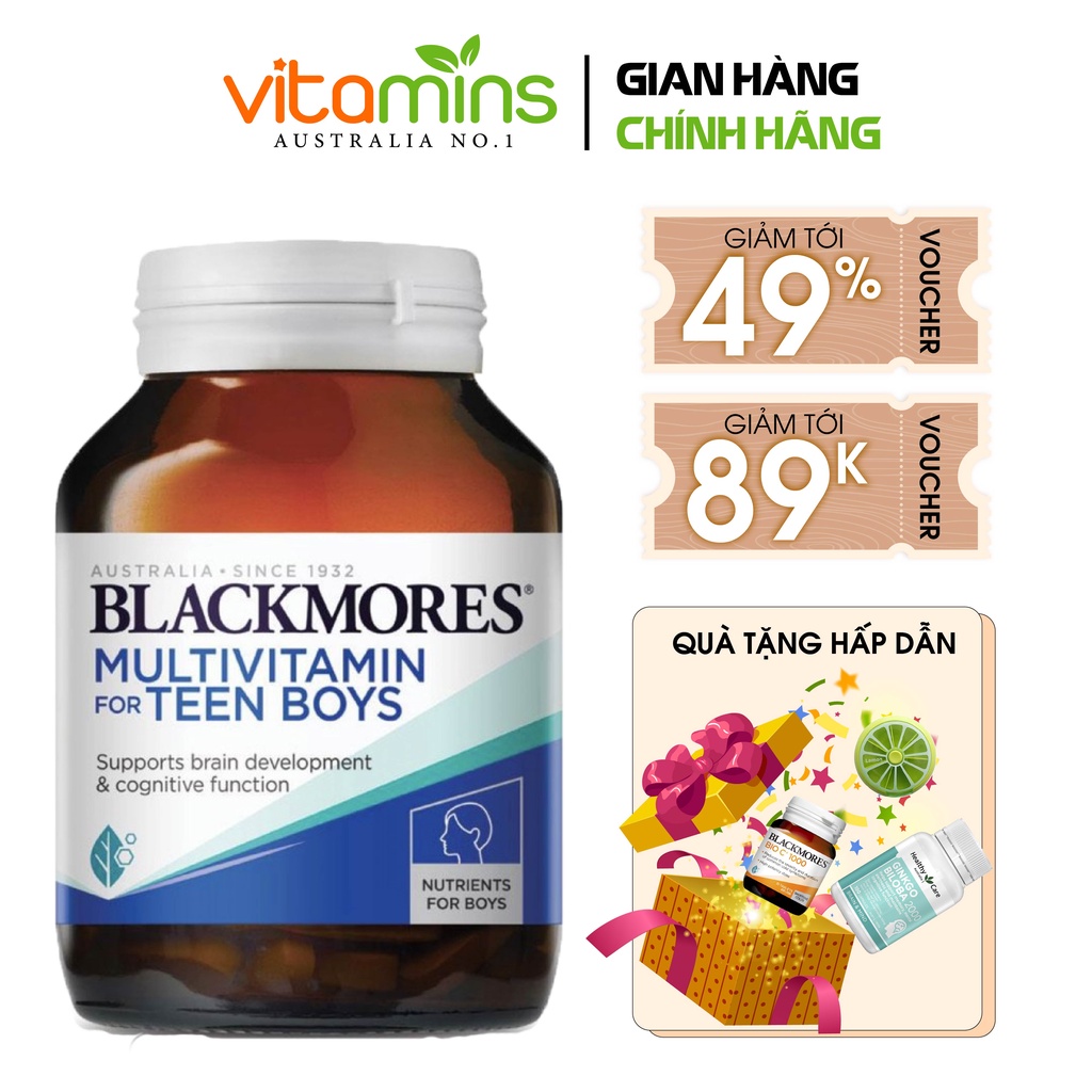 Viên uống giúp bổ não, tăng cường trí nhớ cho bé trai Multivitamin for teen boys Blackmores Úc 60 viên