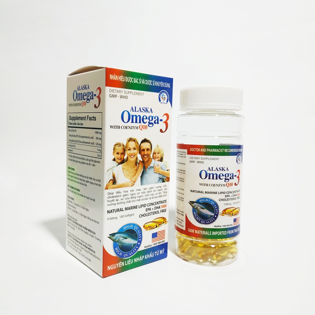 Viên Uống Dầu Cá Alaska Omega 3 Tốt Cho Mắt, Tim, Não - Hỗ Trợ Đẹp Da - Giảm Nguy Cơ Mắc Bệnh Tim Mạch - Lọ 100 Viên