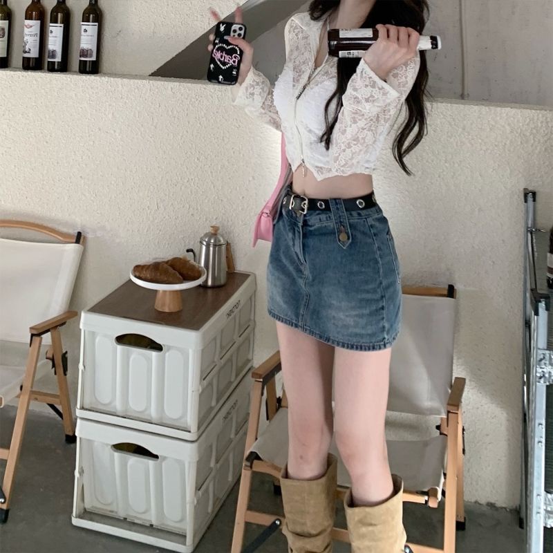 Áo Ren Lưới Tay Dài Dáng Ôm Phối Khóa Kéo Thời Trang Quyến Rũ Cho Nữ