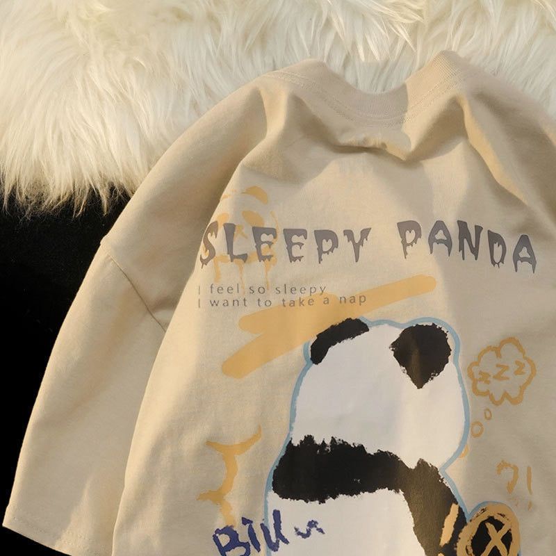 Áo Thun 100% Cotton Tay Ngắn Dáng Rộng Cổ Tròn In Họa Tiết Hoạt Hình Phong Cách Hàn Quốc Thời Trang Mùa Hè Cho Nữ