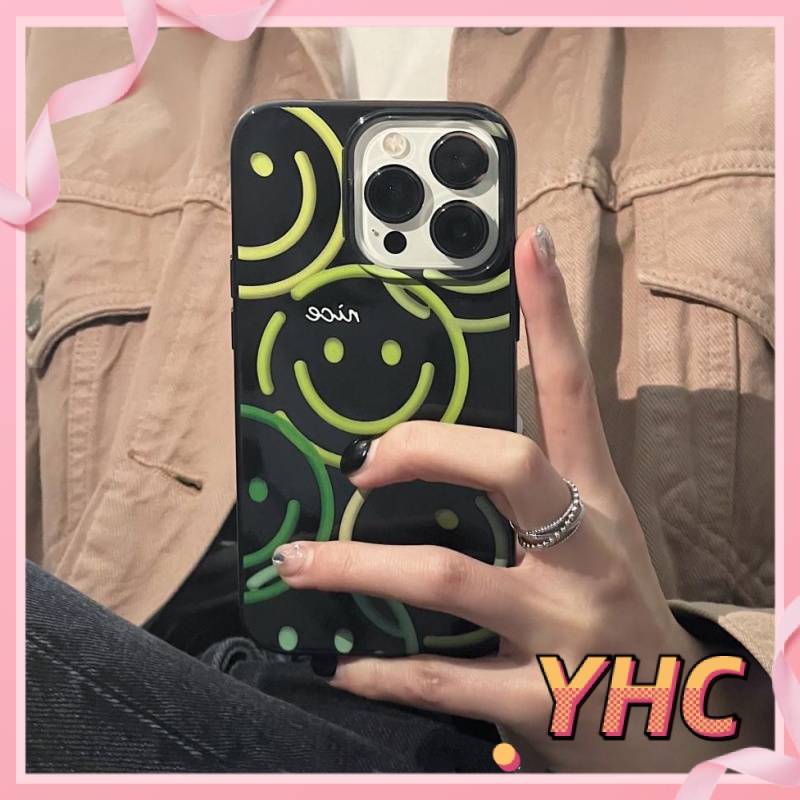 Ốp lưng phone Khuôn mặt mỉm cười màu xanh lá cây màu đen cao cấp iPhone 6 / 6S / 6splus / se / 7 / 7plus / 8 / 8plus / X / xs / xsmax / 11 / 12 / 13 / 14-506