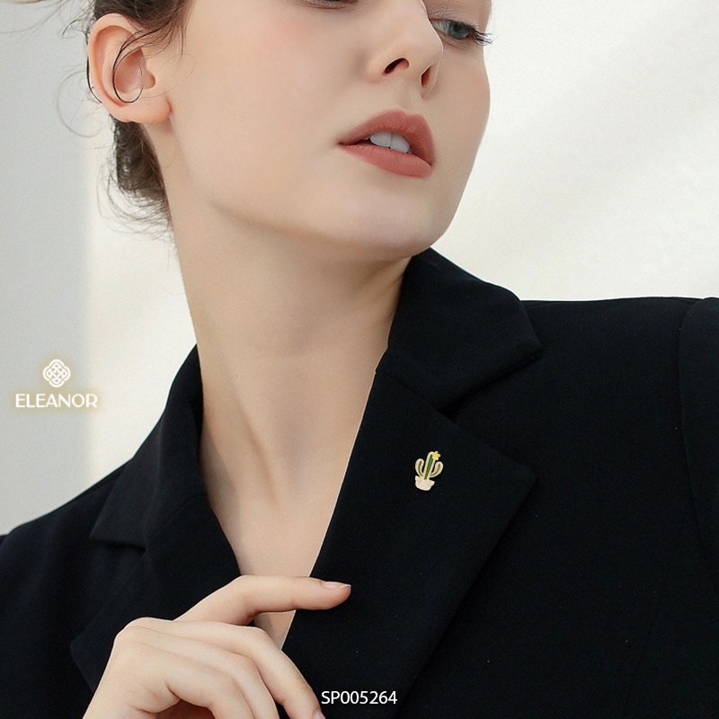 Ghim cài áo Eleanor Accessories hình xương rồng đính đá phụ kiện trang sức độc đáo 5264