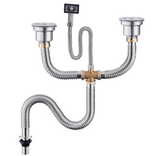 Thoát nước nhà bếp đôi -xi phông, ống thoát nước bồn rửa chén inox 110mm