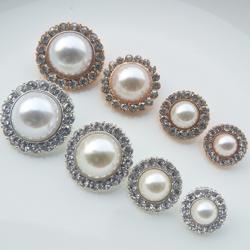 Cúc áo (khuy áo) nút ngọc viền đính đá phụ kiện trang trí quần áo cỡ lớn 1.5cm -> 2.3cm