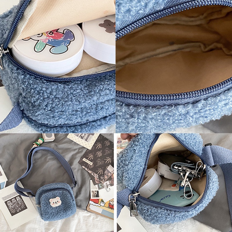 Túi Đeo Chéo Vải Nhung Lông Cừu Mềm Hình Gấu Dễ Thương Phong Cách retro Nhật Bản JP5