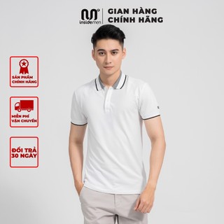 Áo polo nam INSIDEMEN, Áo phông nam cao cấp trắng viền đen cá tính trẻ trung chất mềm mại co giãn IPS002S1