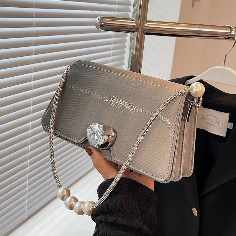 NUCELLE Túi Đeo Vai Bằng Da PU Màu Trơn Đính Ngọc Trai Thời Trang Cao Cấp Kiểu Hong Kong