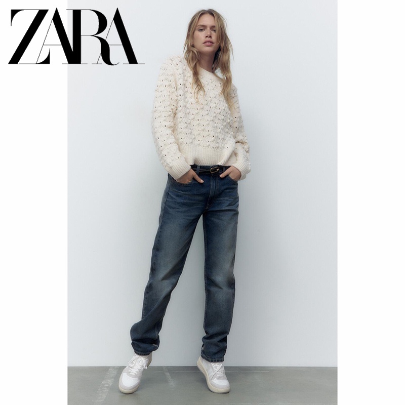 Áo Sweater Dệt Kim Tay Dài Cổ Tròn Hiệu ZARA Thời Trang Cho Nữ