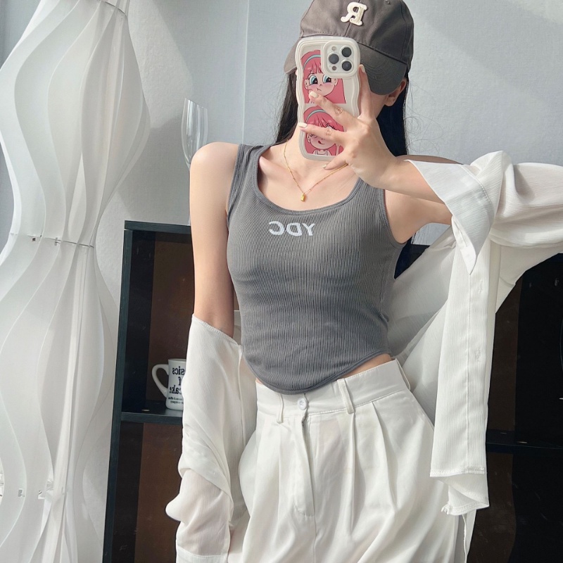 Áo Cổ Vuông In Chữ Có Đệm Ngực Lưng Giữa Cho Nữ