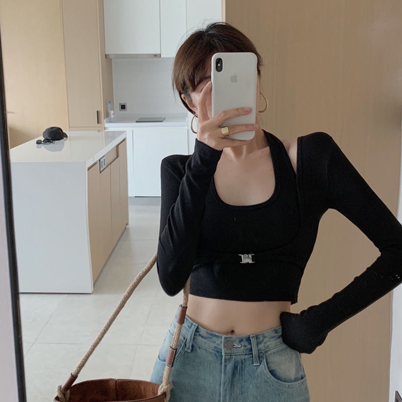 Áo Thun Tay Dài Giả Hai Lớp Thời Trang Cá Tính Cho Nữ